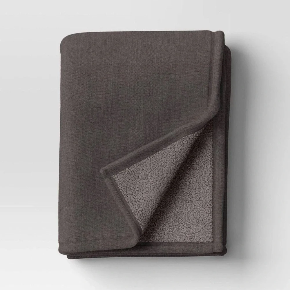 Chenille Throw Blanket with Faux Shearling Reverse Gray - Threshold Lightweight